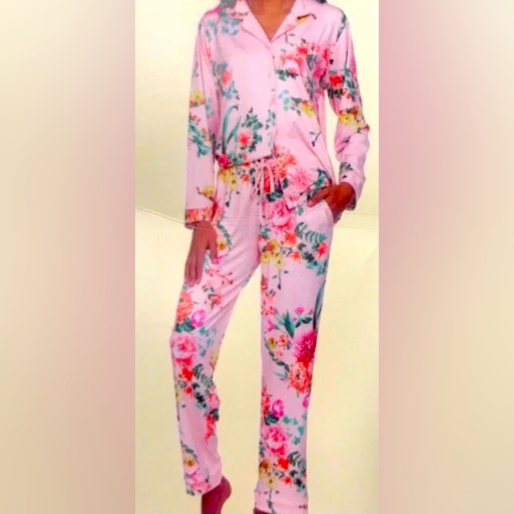 Flora Nikrooz, Pretty in Pink, 2 -Piece Long Sleeve Notch Collar PJ
